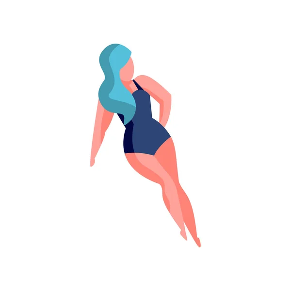 Beyaz bir arka plan üzerinde plaj vektör çizim, dinlendirici mavi saçlı güzel kadın — Stok Vektör