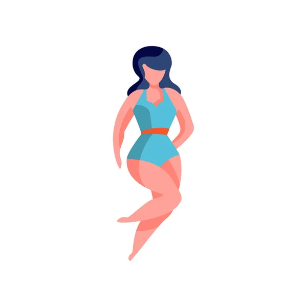女孩在蓝色泳装日光浴, 美丽的年轻女子在海滩上放松矢量插图白色背景 — 图库矢量图片