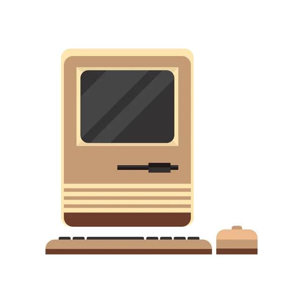 Старый персональный компьютер woth мыши, ретро PC вектор Иллюстрация на белом фоне — стоковый вектор