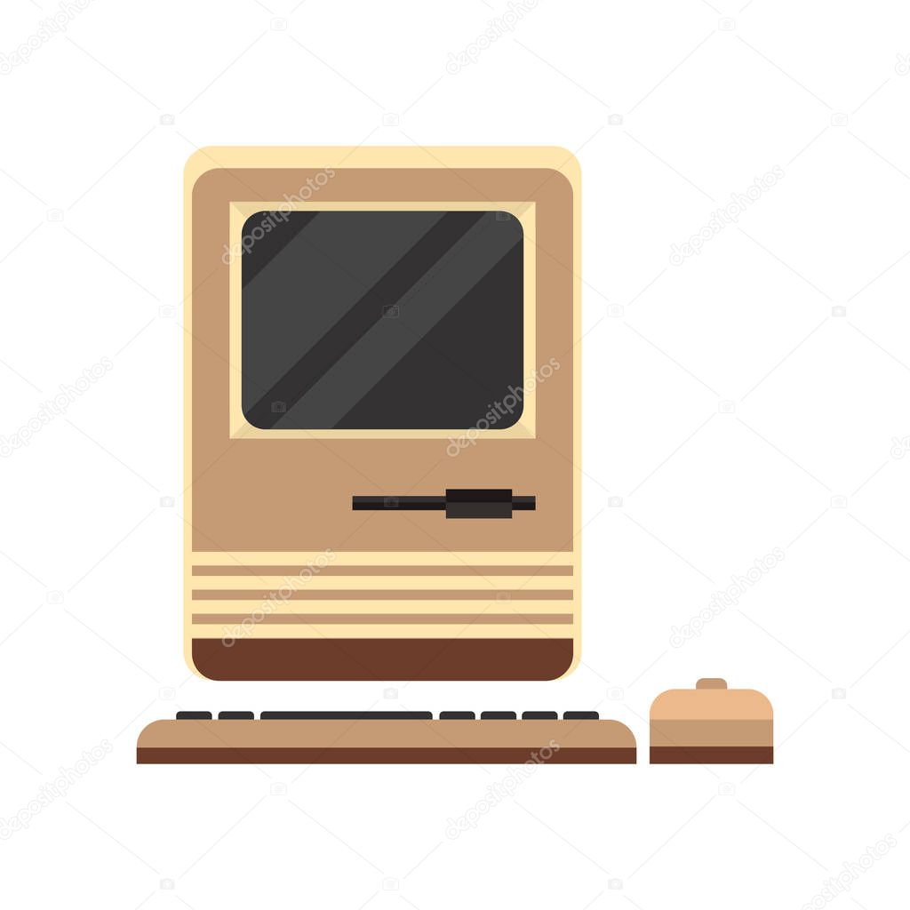 Old personal computer woth mouse, retro PC vector Illustration on a white background