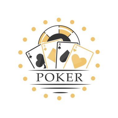 Poker logosu, siyah ve altın amblem kumar Kulübü, casino, şampiyonluk için illüstrasyon izole beyaz bir arka plan üzerinde vektör