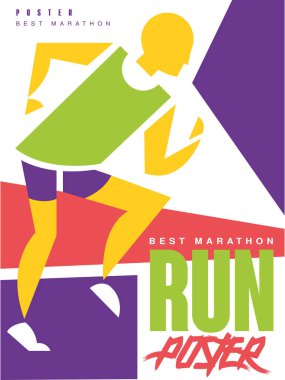 Koş, en iyi maraton, renkli poster, şablon için spor olay, Şampiyonası, turnuva, kart, afiş, baskı, broşür vektör çizim kullanılabilir