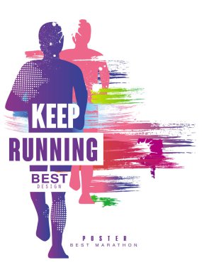 En iyi gesign renkli poster şablonu spor olay, maraton, şampiyonluk için koşmaya devam et, kart, afiş, baskı, broşür vektör çizim kullanılabilir