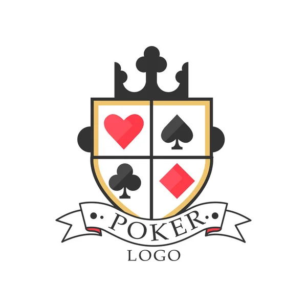 Logo de Poker, emblema vintage de diseño para club de juego, casino, vector de campeonato Ilustración sobre un fondo blanco — Archivo Imágenes Vectoriales