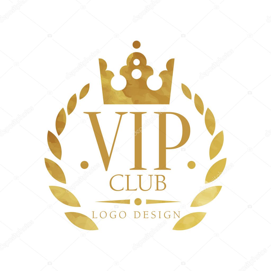 VIP club logo design, luxury elegant golden badge for boutique, restaurant, hotel, resort vector Illustration on a white background
