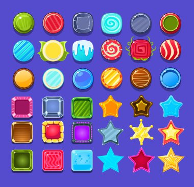 Parlak renkli şekiller ayarla, GUI Kullanıcı arayüzü tasarım vektör çizimler için dekoratif elemanlar