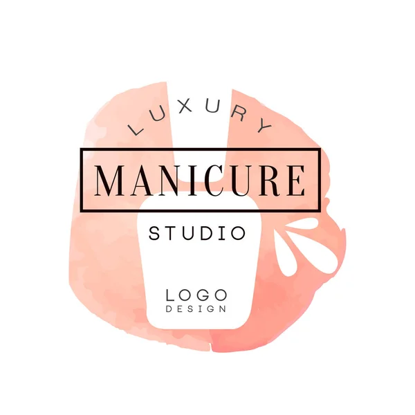 Luxe manicure studio logo ontwerp, sjabloon voor nagel bar, manicure technicus vector illustratie op een witte achtergrond — Stockvector