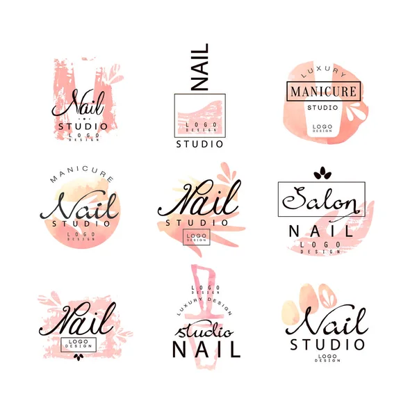 Nail studio logo design set, creative templates for nail bar, beauty saloon, manicurist technician vector Illustrations on a white background