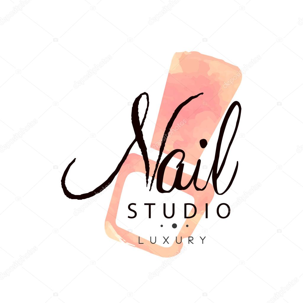 Nail studio luxury logo, design element for nail bar, manicure saloon, manicurist technician vector Illustration isolated on a white background.