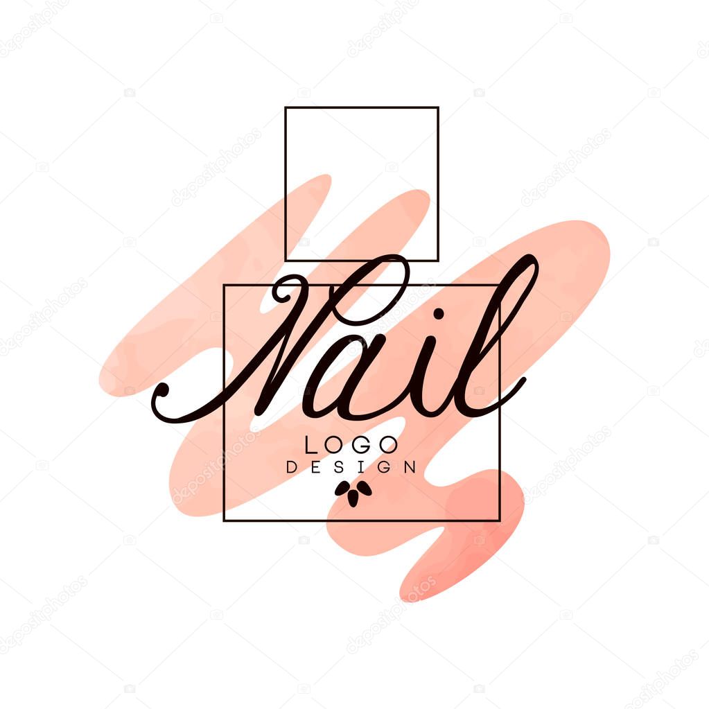 Nail logo, design element for nail bar, manicure studio, manicurist technician vector Illustration isolated on a white background.