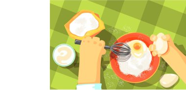 Krep yemek yiyecek hazırlama görünüm çizim yukarıda üzerinde renk Illustrations.Hands.