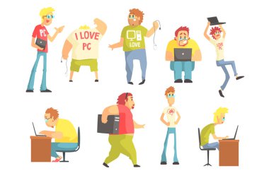 Grafik tasarım Cool geometrik tarzı izole profesyonel programcılar komik karakter kümesi
