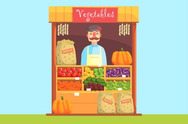 Satıcı sebze ürün yelpazesine Pazar tezgahın arkasındaki