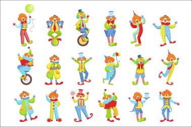 Klasik kıyafetler içinde renkli dostu palyaçolardan ayarla