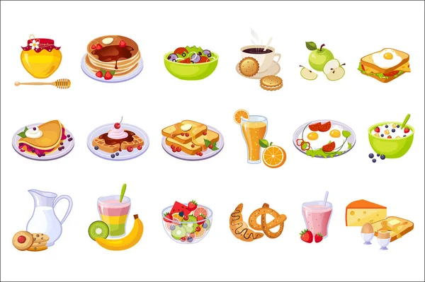 Frukost mat sortiment uppsättning av isolerade ikoner — Stock vektor