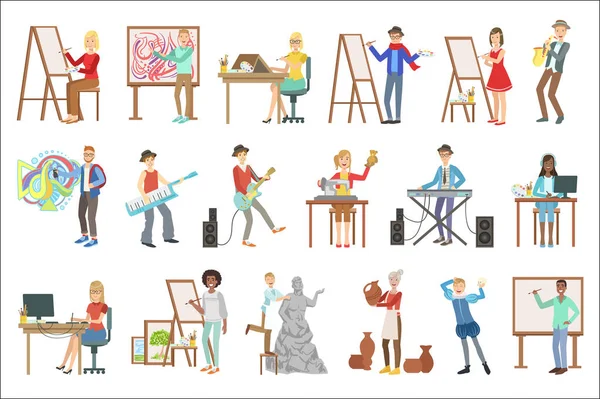 Pessoas com Profissões Artísticas Conjunto de Ilustrações — Vetor de Stock