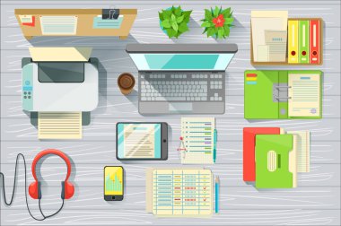 Modern ofis resepsiyon elemanları yukarıdan görünüm ayarlama