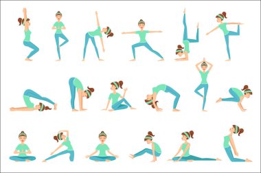 Mavi eğitim elbiseleri Yoga Asana gösteren kız