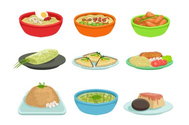 Asya Mama ünlü yemekleri illüstrasyon seti