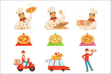 Pizza Delievery hızlı hizmet işlemi bilgi illüstrasyon