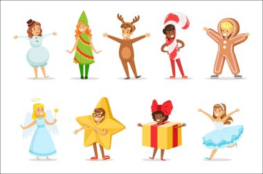 Çocukların kış tatil olarak sembolleri kostüm Noel karnaval parti için giyinmiş