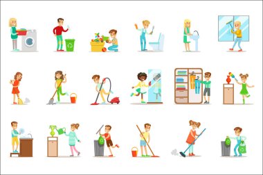 Çöpü dışarı atma ve sulama tesisleri zemin yıkama ev temizleme ile yardım çocuk