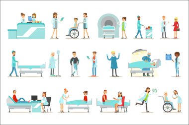 Yaralı ve hasta hastaneden profesyonel doktorlar ve hemşireler tıbbi tedavi gören hastalarda