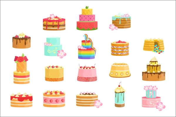 Special Occasion Decorated Cakes Assortment — Stock Vector