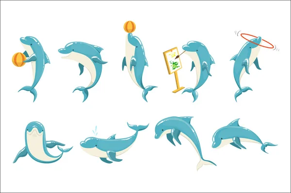 Bottlenose Dolphin Performing Tricks Série d'illustrations — Image vectorielle