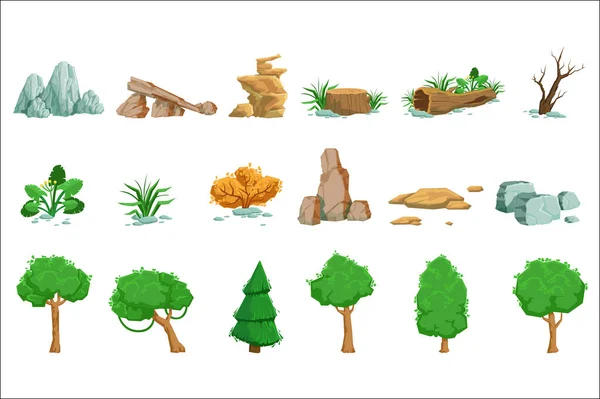 Conjunto de elementos naturais da paisagem de ícones detalhados — Vetor de Stock
