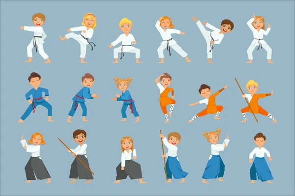Niños en entrenamiento de artes marciales — Archivo Imágenes Vectoriales