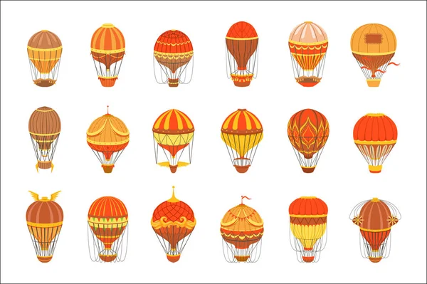 Vintage gorące powietrze balony zestaw — Wektor stockowy