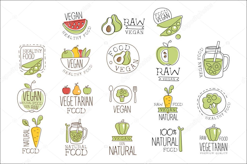 Vegan Raw And Healthy Food Promo Labels Collection