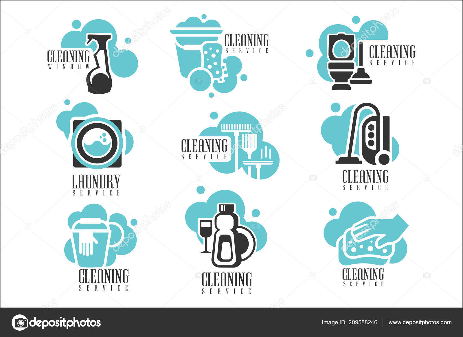 House And Office Cleaning Service Hire Labels Set Logo Templates