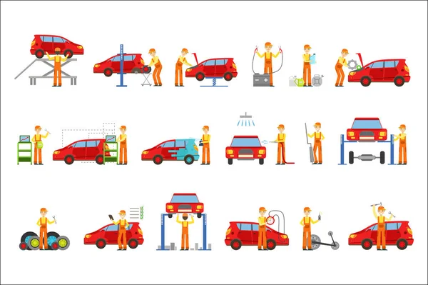 Car Repair Shop Services Set Of Illustrations — Stock Vector