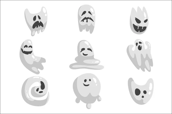 White Ghosts In Childish Cartoon Manner Set - Stok Vektor