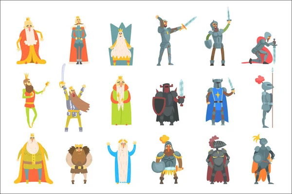 Fairy-Tale Kings Série d'illustrations amusantes de dessins animés — Image vectorielle