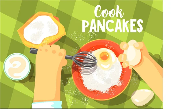 Pancakes Cooking Bright Color Illustration — Stock Vector