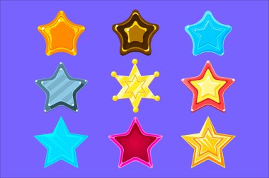 Flash Video oyun ödüller, bonuslar ve çıkartmaları için beş nokta renkli çizgi film yıldız toplama