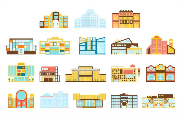 Shopping Mall, Department Store And Supermarket Shops Architecture Ideas Set — Stock Vector