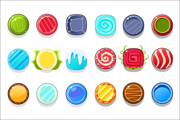 Colorido caramelo Flash juego elemento plantillas diseño conjunto con dulces redondos para tres en la fila tipo de vídeo — Archivo Imágenes Vectoriales