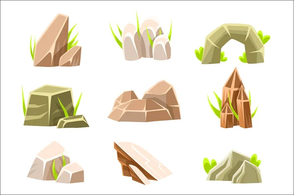 Rocas naturales de la frente de diferentes elementos de diseño del paisaje de la colección de la forma para el juego flash — Vector de stock