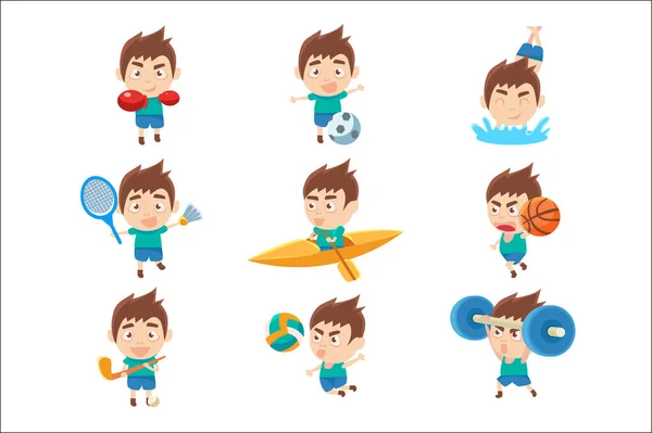 Αθλητικός τύπος το παιδί κάνει διαφορετικό άθλημα τύπους Collectio εικονογραφήσεις — Διανυσματικό Αρχείο