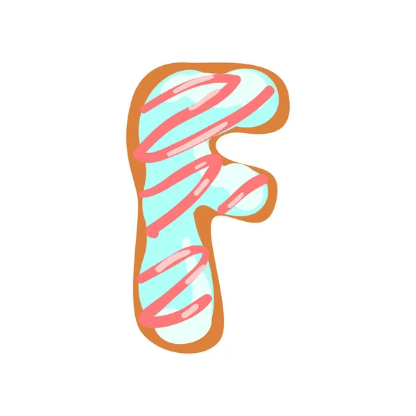 Буква F в виде сладкого кулинарного соуса, хлебобулочный съедобный шрифт английского языка на белом фоне — стоковый вектор