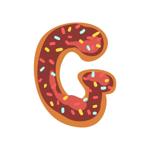 G letra en forma de galleta acristalada dulce, panadería comestible fuente de Inglés alfabeto vector Ilustración sobre un fondo blanco — Vector de stock