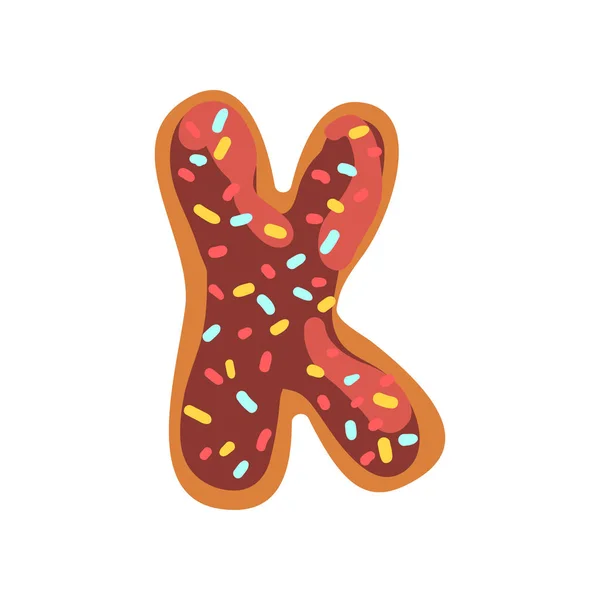 K 字母形状的甜釉饼干, 面包店可食用字体英文字母矢量插图在白色背景上 — 图库矢量图片