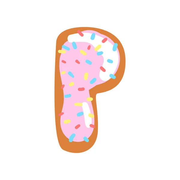 P letra en forma de galleta acristalada dulce, panadería comestible fuente de Inglés alfabeto vector Ilustración sobre un fondo blanco — Vector de stock