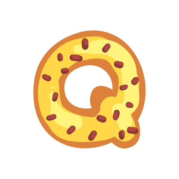 Q листа у формі солодкий засклені cookie, хлібобулочні їстівні шрифт англійського алфавіту Векторні ілюстрації на білому фоні — стоковий вектор