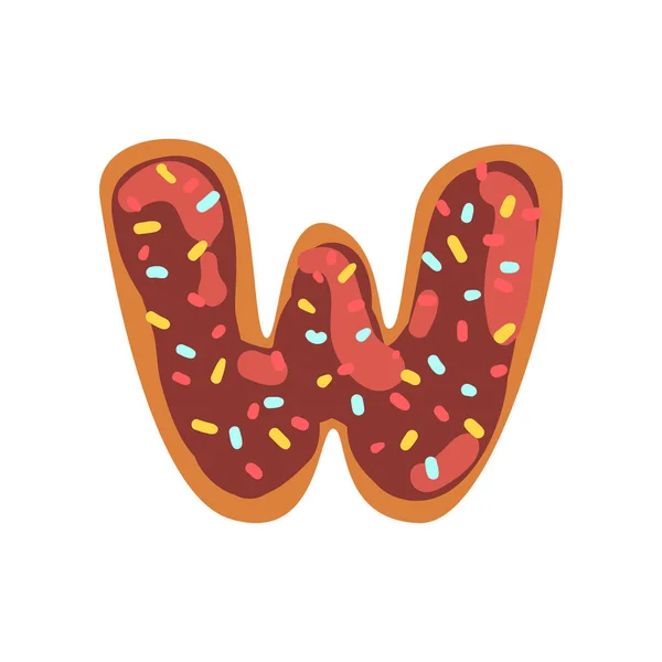 W lettre en forme de biscuit glacé sucré, boulangerie police comestible de vecteur alphabet anglais Illustration sur un fond blanc — Image vectorielle