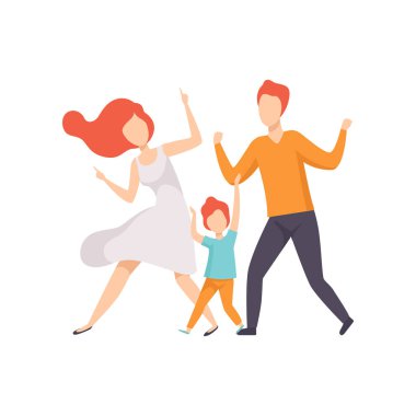 Dans, Aile ailesi ile eğleniyor oğlu üzerinde beyaz bir arka plan illüstrasyon vektör